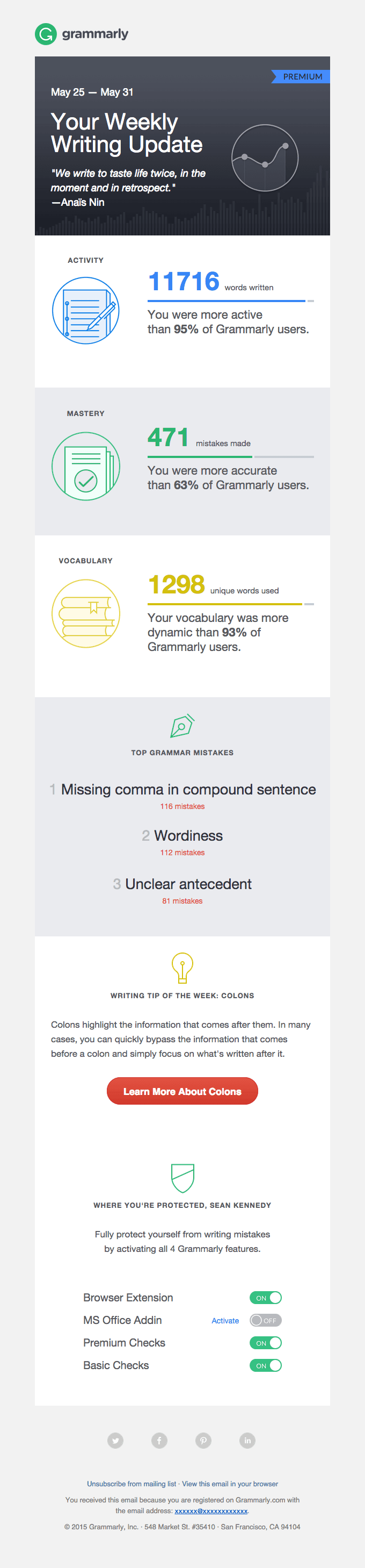 Grammarly Weekly Progress Report & Tips