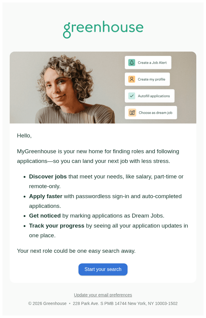 Welcome to MyGreenhouse. Start your search.