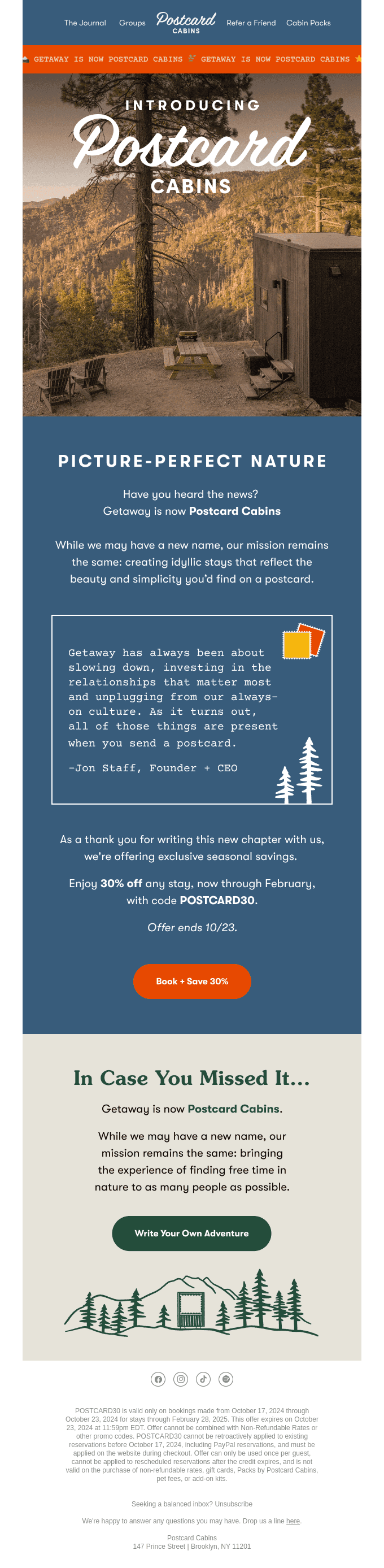 Greeting from Postcard Cabins