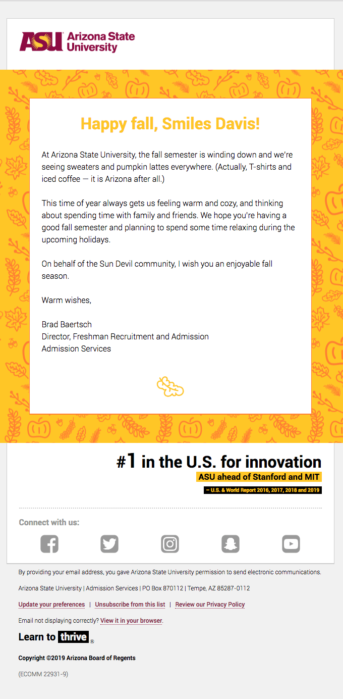 Happy fall greetings from ASU