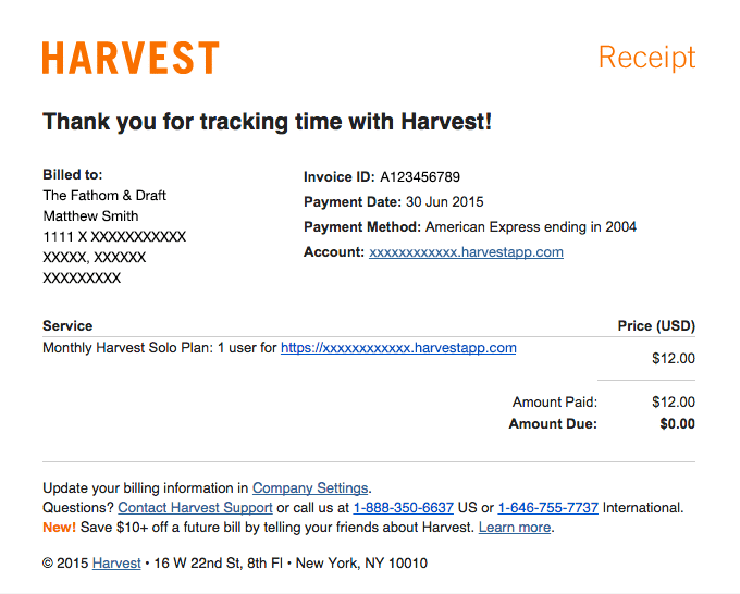 [Harvest] Subscription Receipt