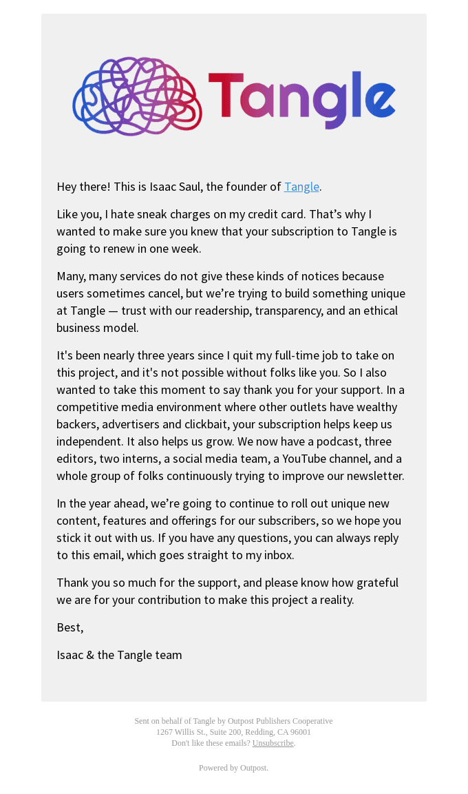 Heads up on your subscription