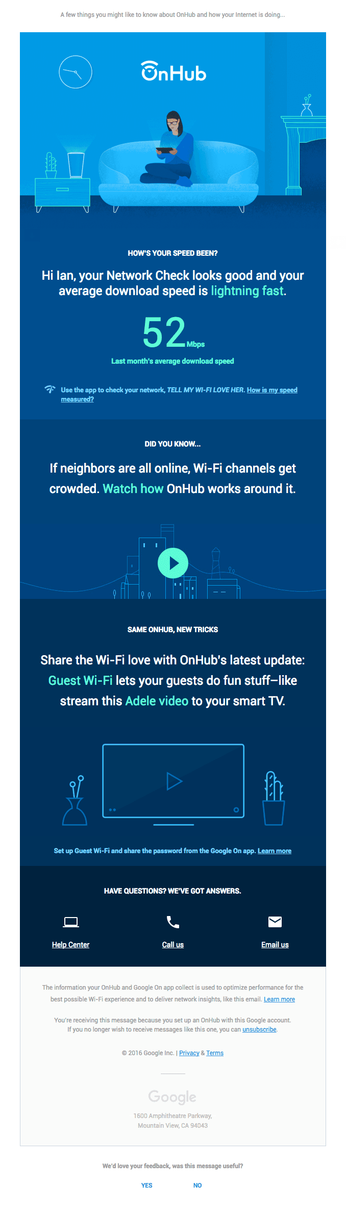 Hello from OnHub! Want to see how fast your Internet speed is?