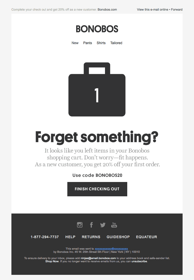 Hey, forget something? Here’s 20% off.