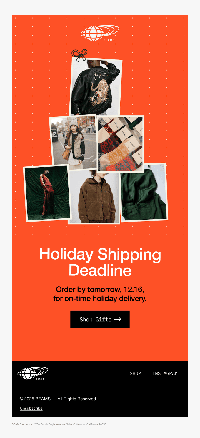 Holiday shipping cutoff