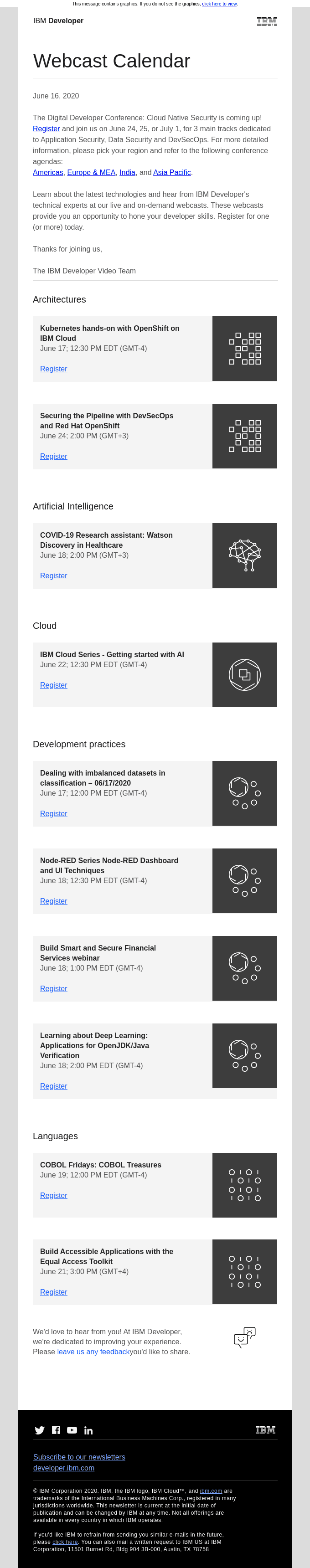 IBM Developer Webcast Calendar