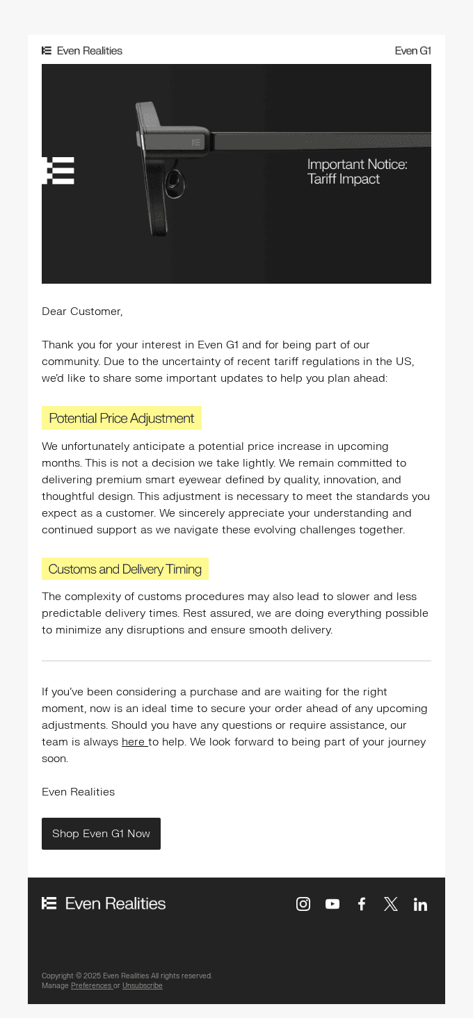 Important Notice: Tariff Impact