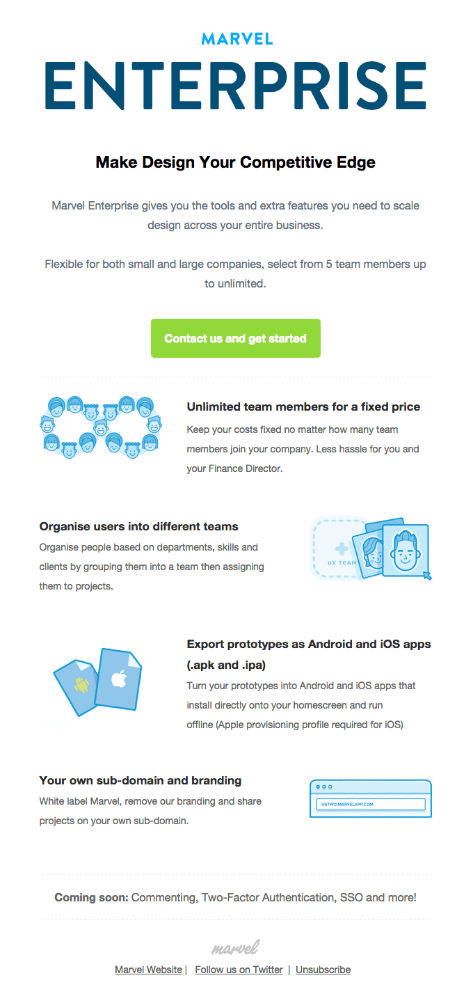 Introducing Marvel Enterprise – Unlimited Team Members, Export offline apps for Android/OS and more!