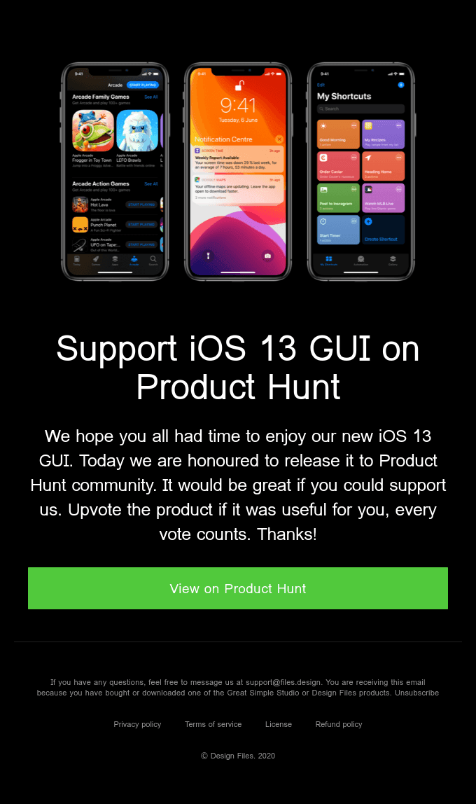 iOS 13 GUI on Product Hunt