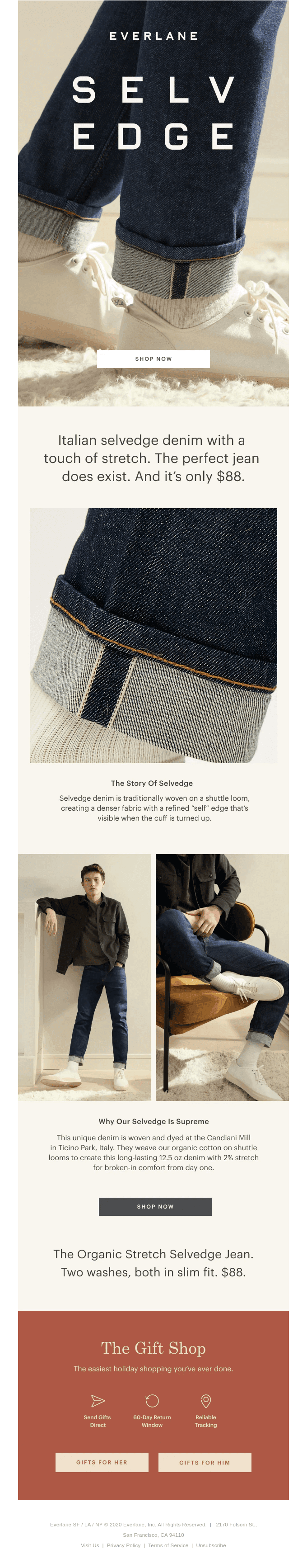 Italian Selvedge Denim. $88.