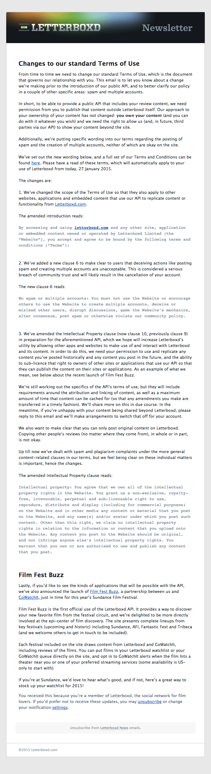 Letterboxd News: Changes to Our Standard Terms