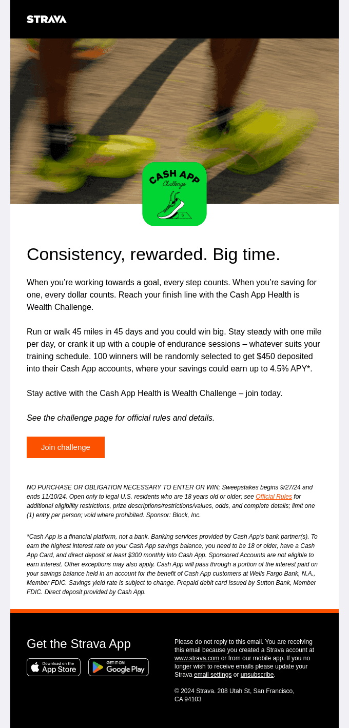 Log 45 miles, enter to win $450