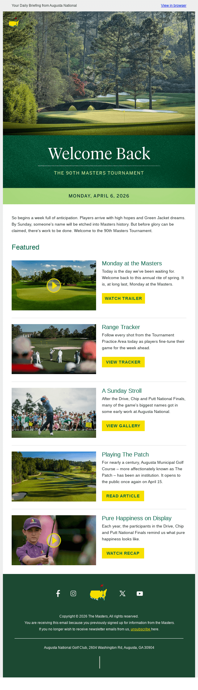 Masters Monday | Welcome Back