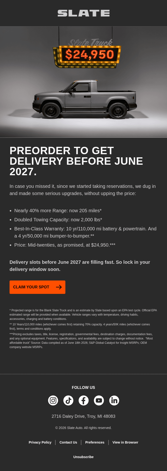 More range. Same price. Limited early 2027 delivery.