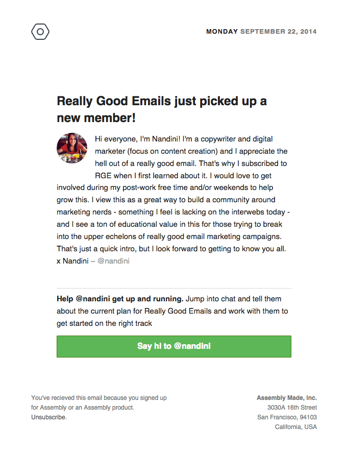 @nandini just joined the Really Good Emails team!