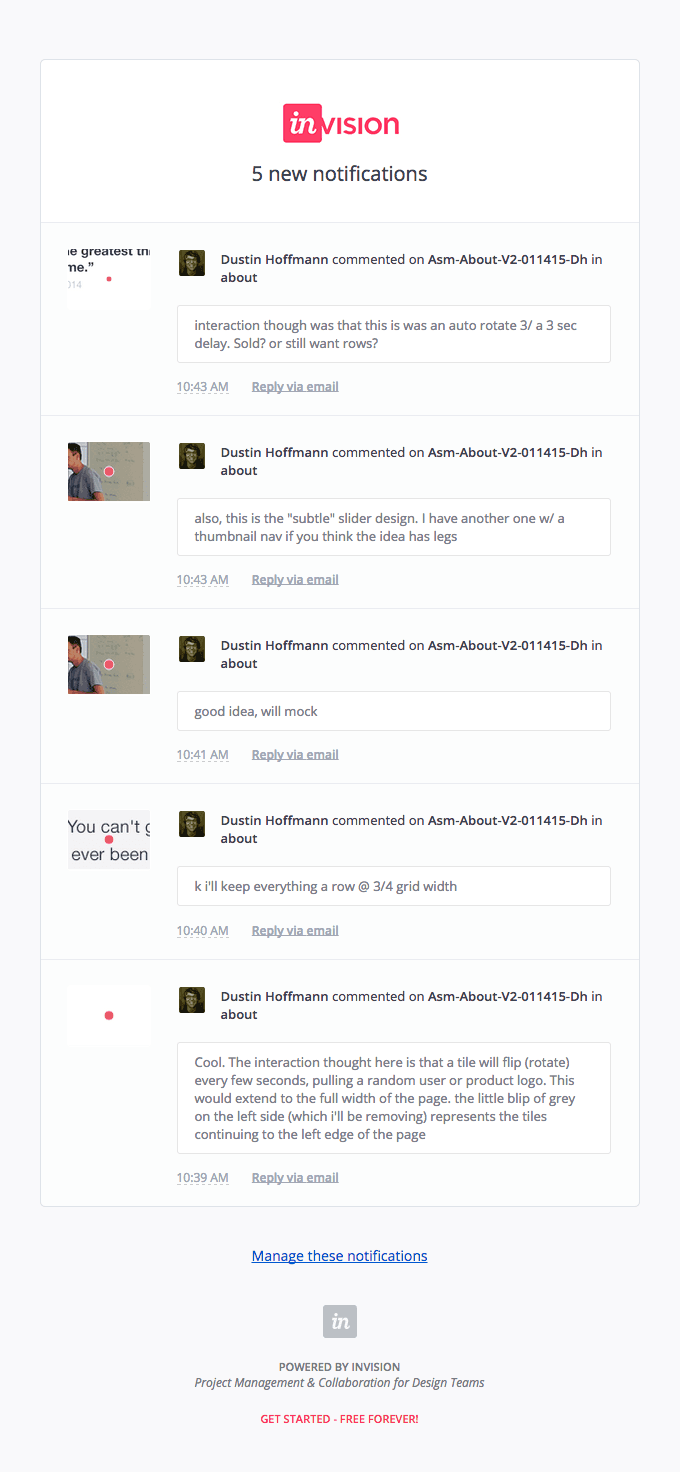 5 New Notifications from InVision