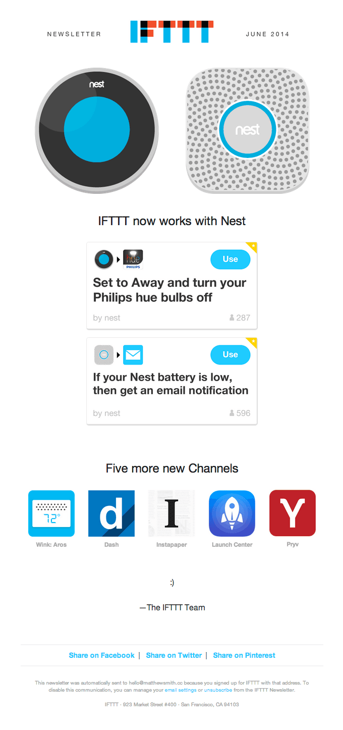 New Product Email Design from IFTTT