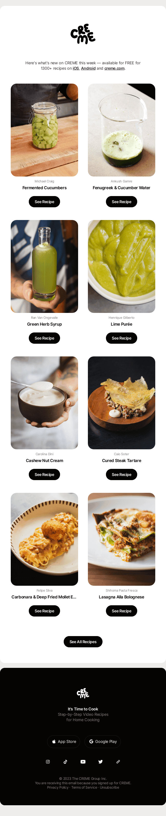 New recipes on CREME this week