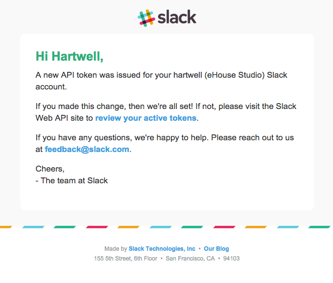 New Slack API token issued
