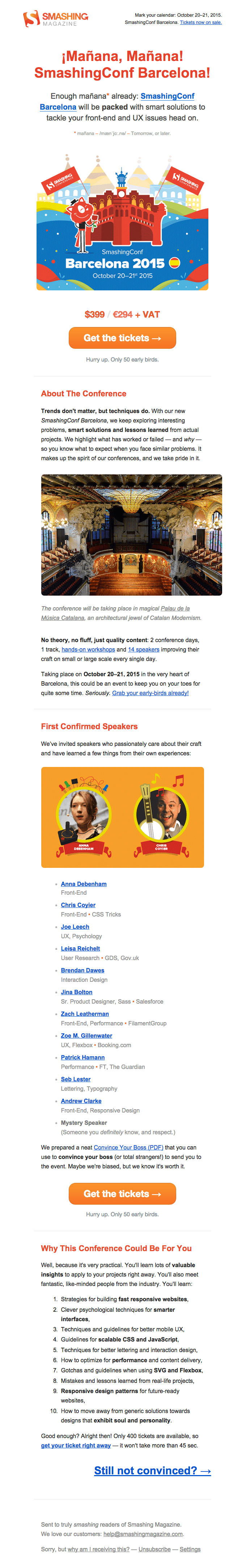 New SmashingConf Barcelona 2015, Early-Birds: ¡Mañana, Mañana!