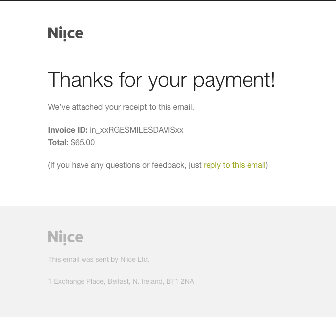 Niice payment receipt