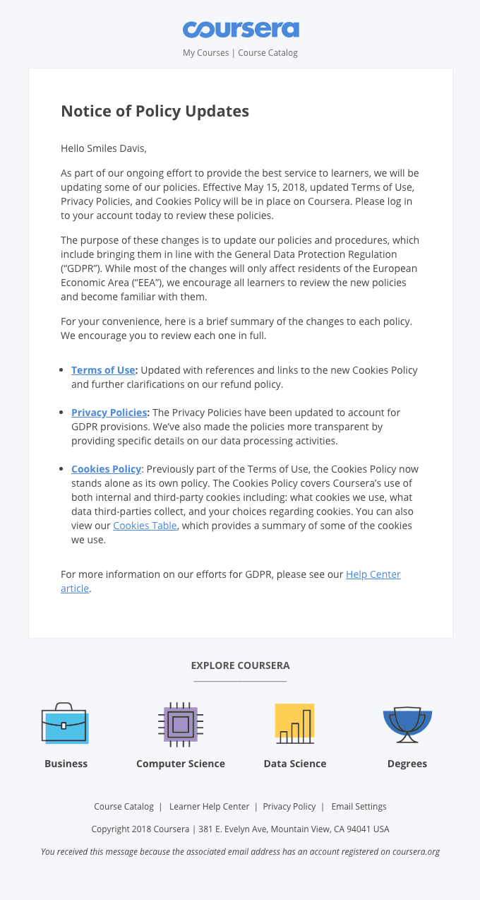 Notice of Policy Updates