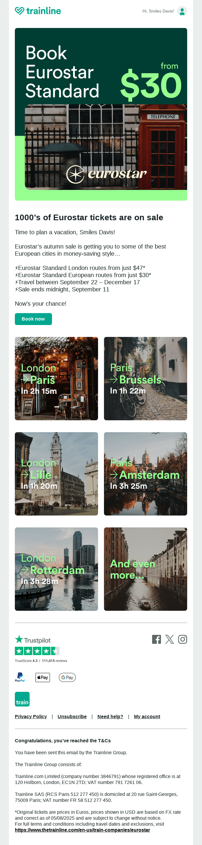 NOW LIVE: Eurostar tickets from $30! 🚨