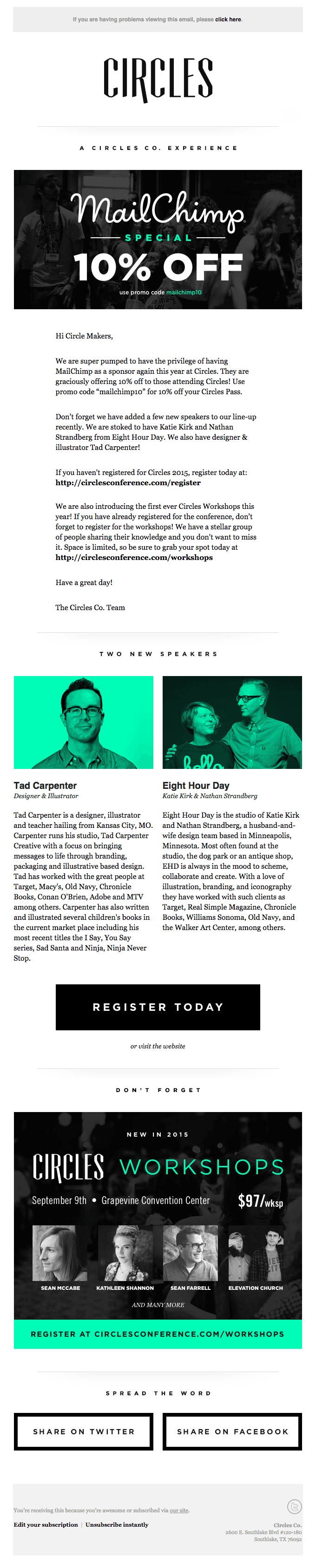MailChimp is giving you 10% off your Circles Pass!