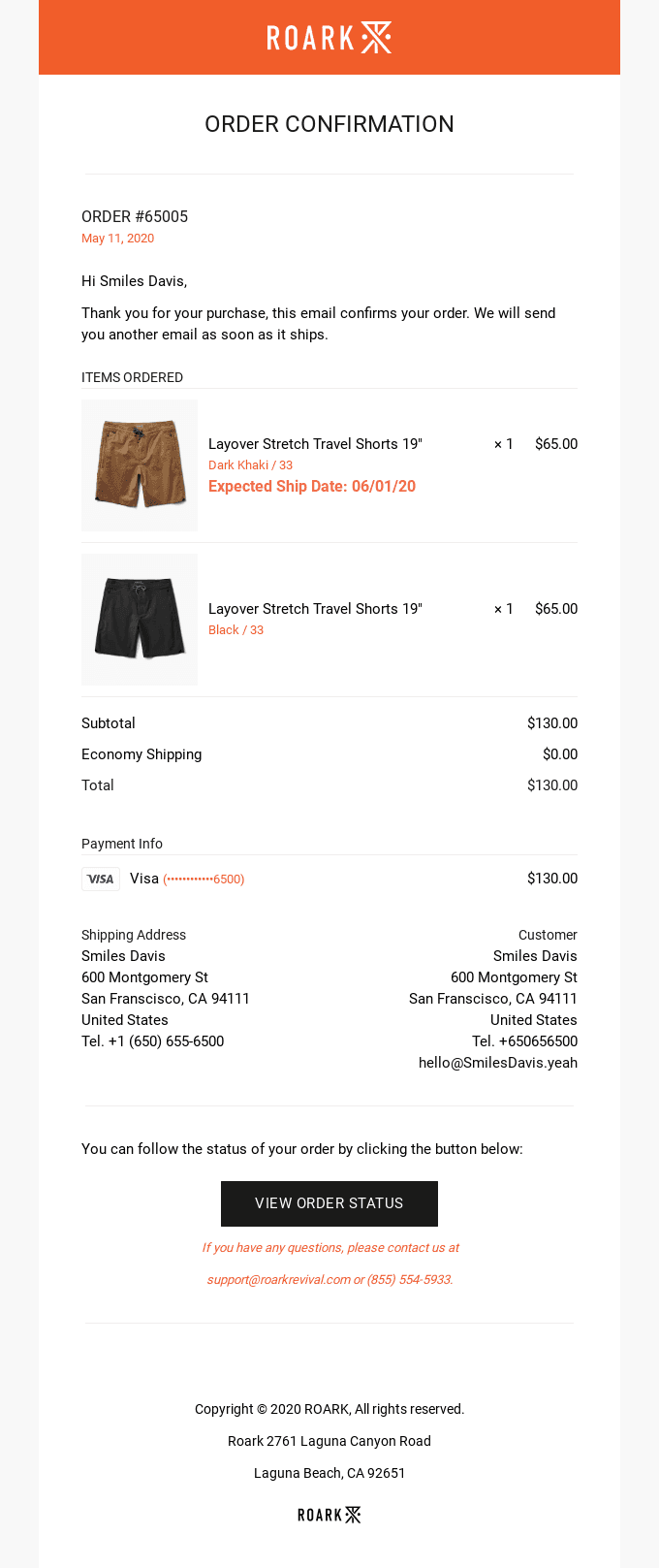 Order #65005 confirmed