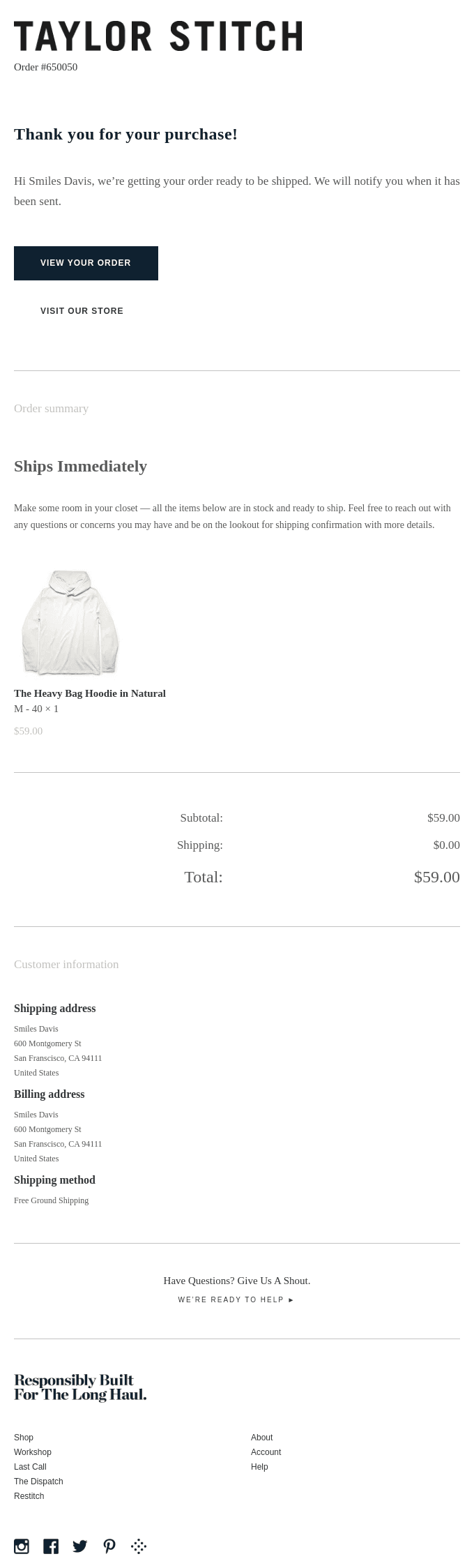 Order #650050 confirmed