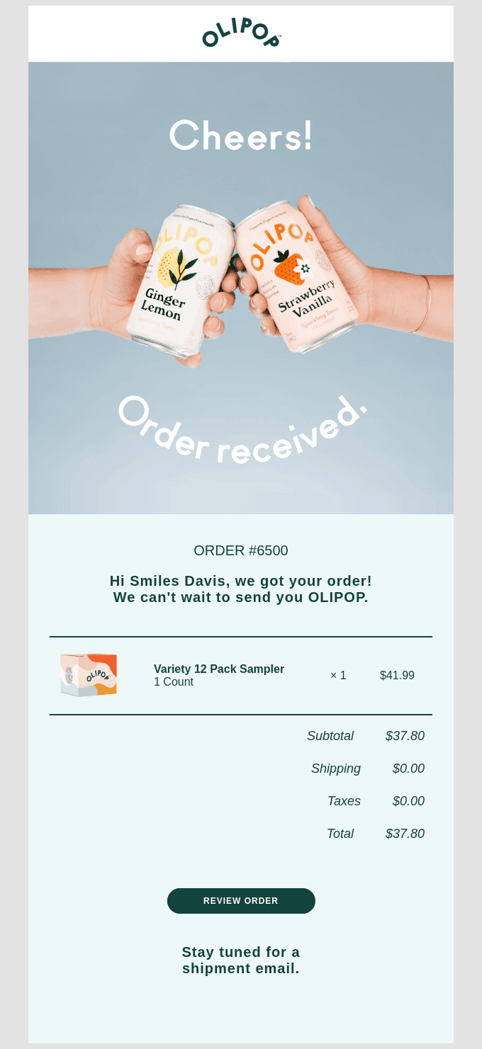 Order #6500 confirmed