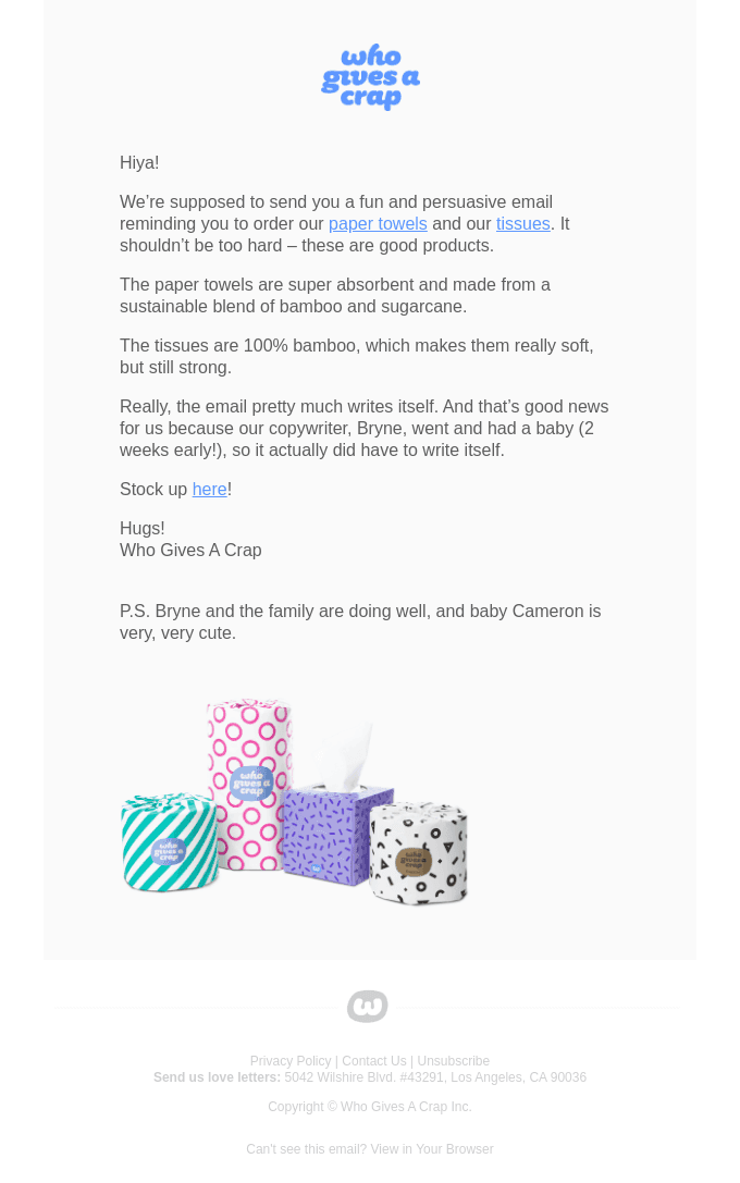 Our copywriter had a baby