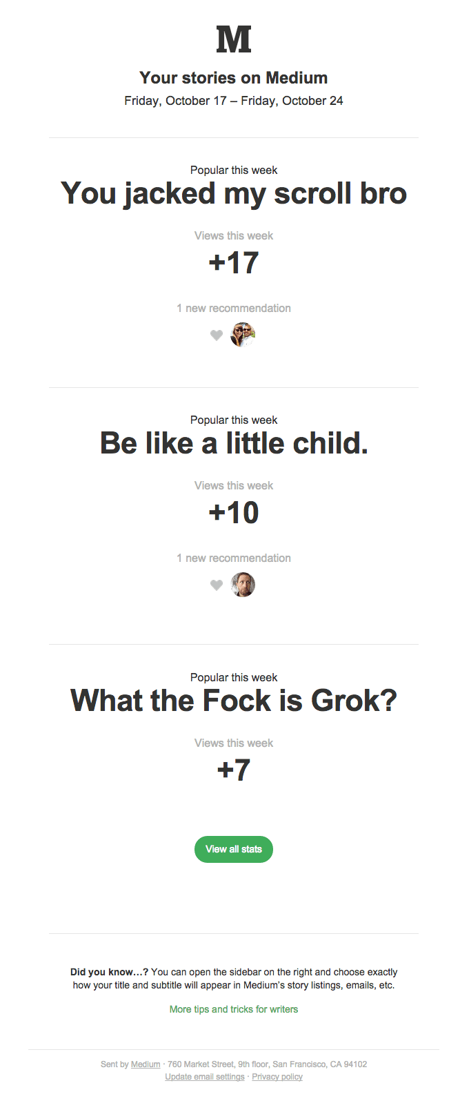 Popular this week: “You jacked my scroll bro”