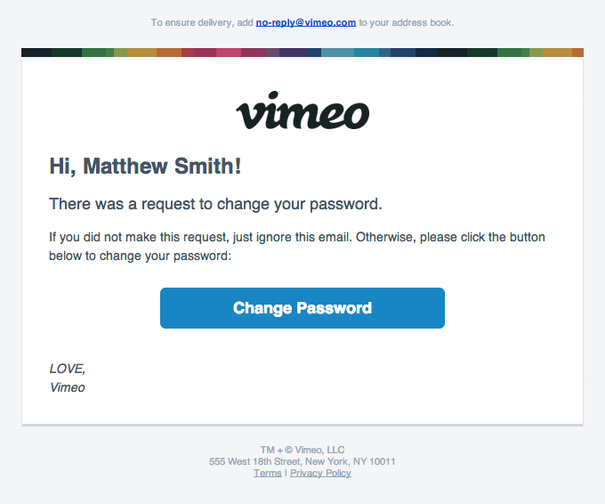 Password Reset Email from Vimeo