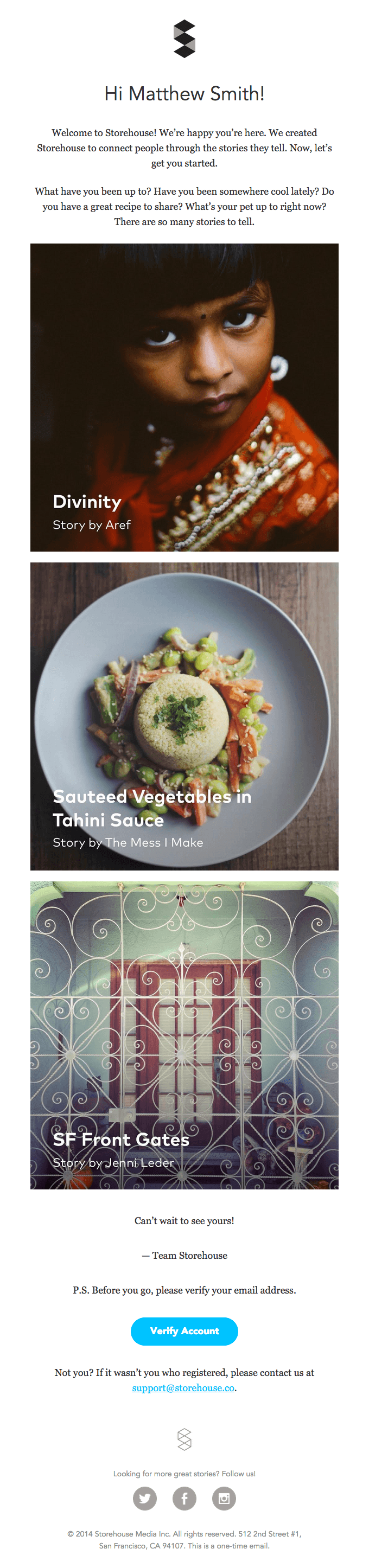 Photoful Welcome Email Design from Storehouse