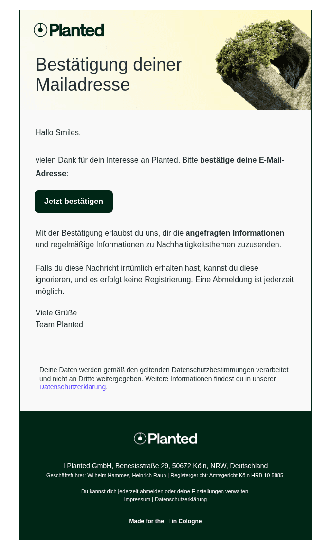 Planted | Bestätige deine E-Mail-Adresse