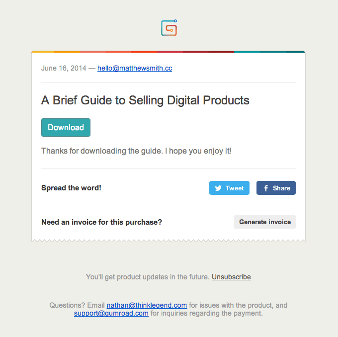 Product Download Email from Gumroad