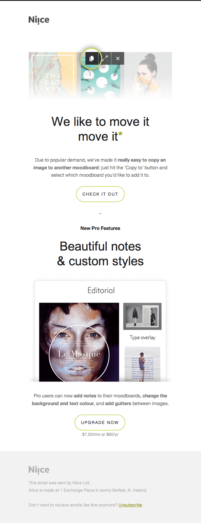 Product Update Email Design from Niice