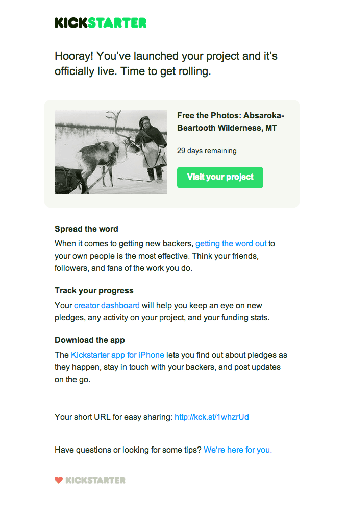 Project Launch Email Design from Kickstarter