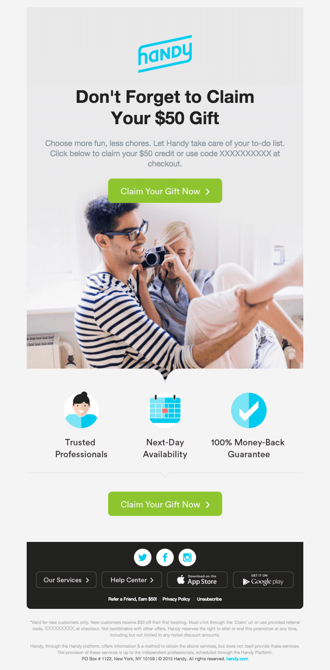 Quick reminder – don’t forget your $50 gift to Handy