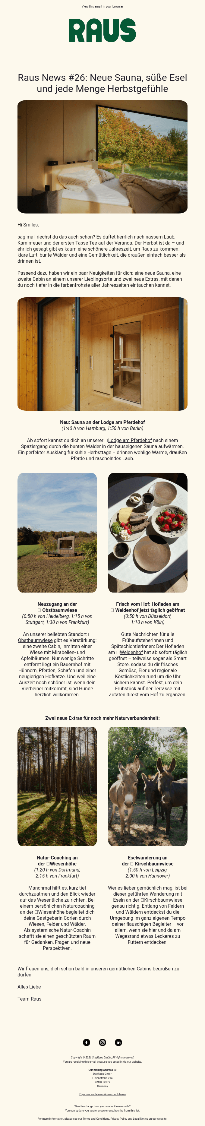 Raus News: Neue Sauna, süße Esel & jede Menge Herbstgefühle 🍁
