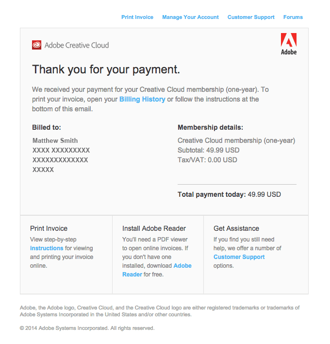 Confirmation: We received your Creative Cloud membership (one-year) payment