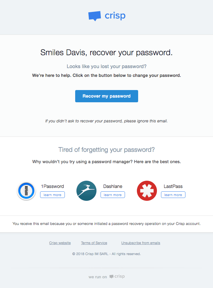 Recover your Crisp password