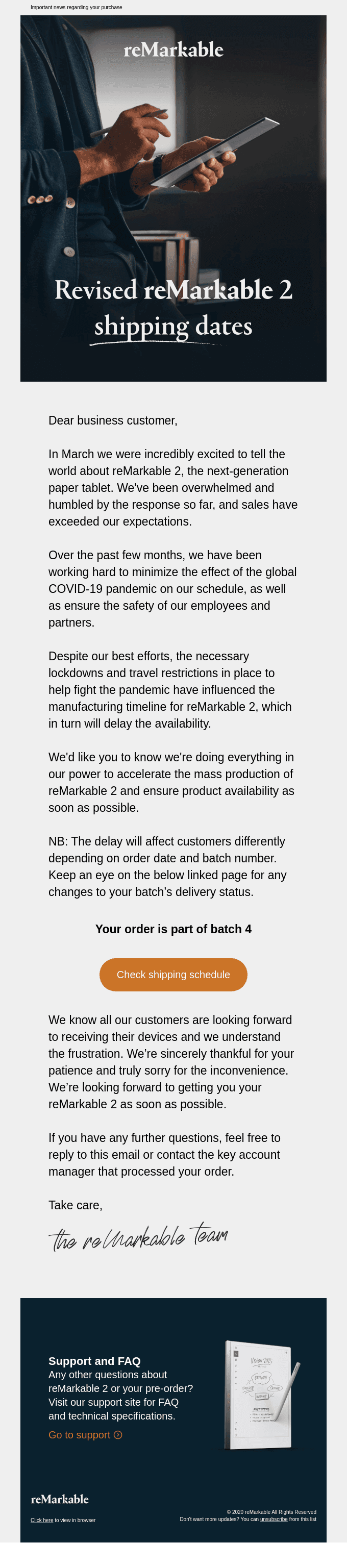 reMarkable 2 delayed