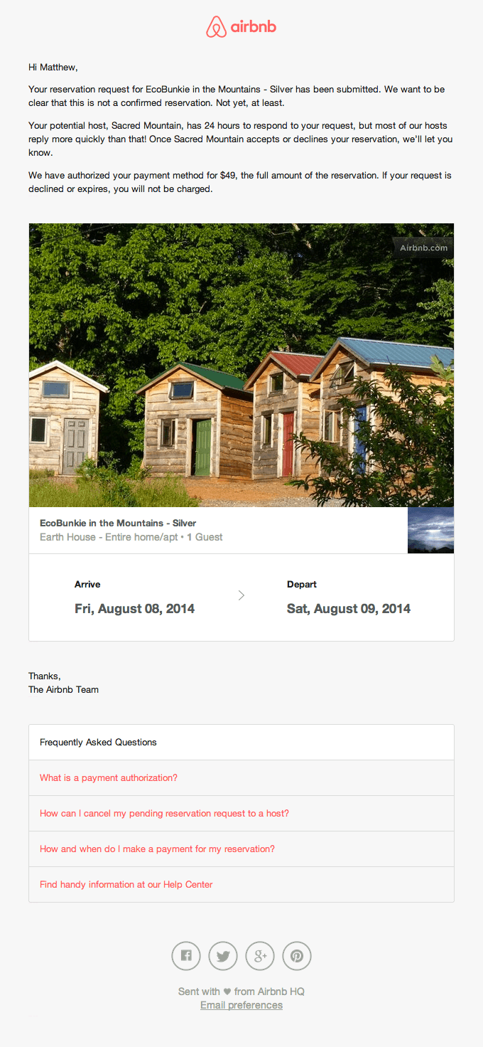 Reservation Receipt Email Design from AirBNB