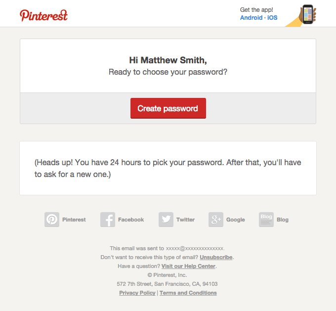 Reset your password on Pinterest