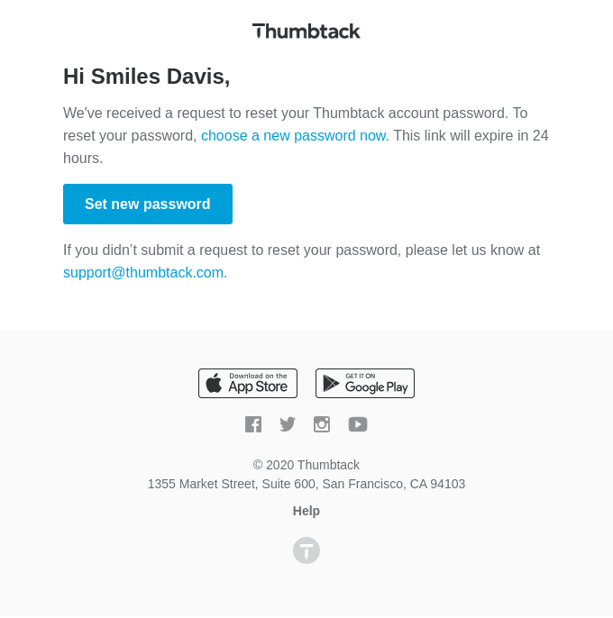 Reset your Thumbtack password