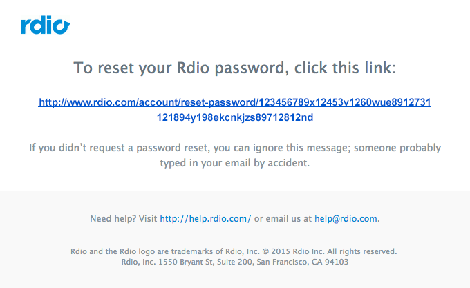 Resetting your Rdio password