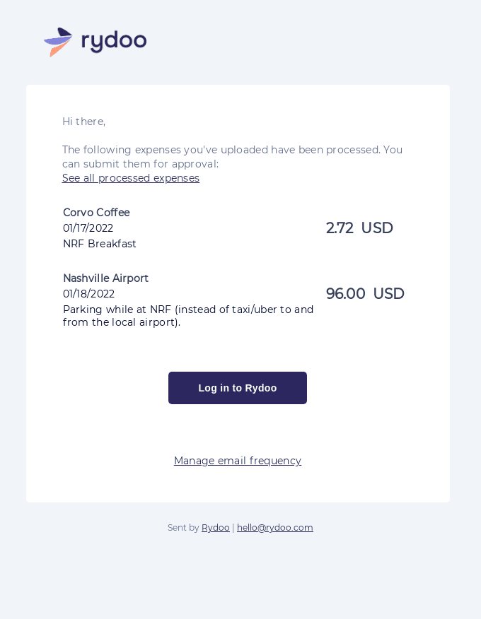 Rydoo activity overview
