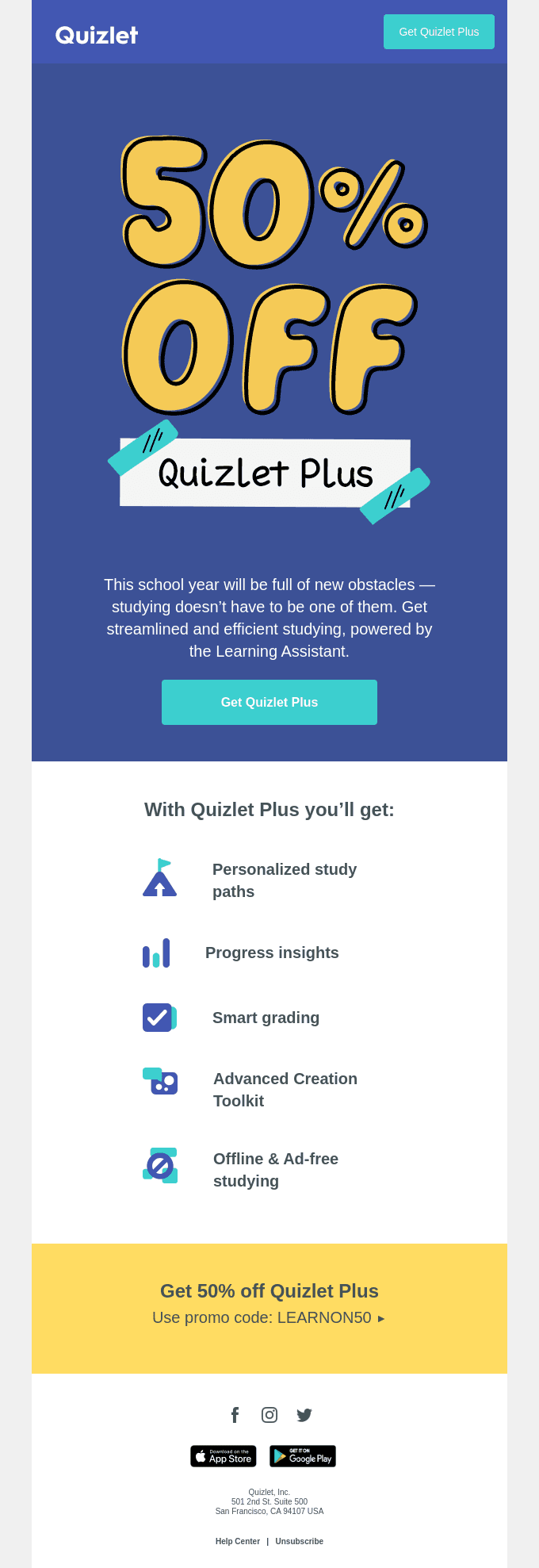 SALE: 50% off Quizlet Plus 📚